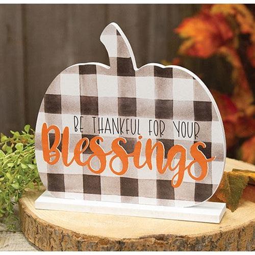 Be Thankful for Your Blessings Buffalo Check Pumpkin on Base - The Fox Decor