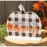 Be Thankful for Your Blessings Buffalo Check Pumpkin on Base - The Fox Decor