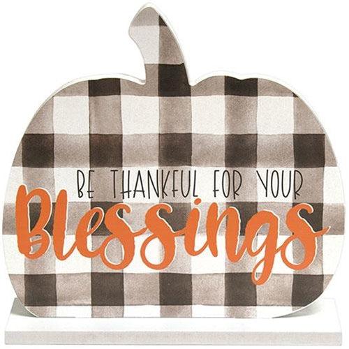 Be Thankful for Your Blessings Buffalo Check Pumpkin on Base - The Fox Decor