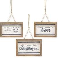 All I Want For Christmas Beaded Mini Pinstripe Sign 3 Asstd - The Fox Decor