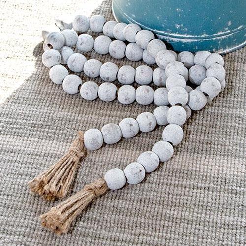 Distressed Wooden Bead Garland w Jute Tassels - The Fox Decor