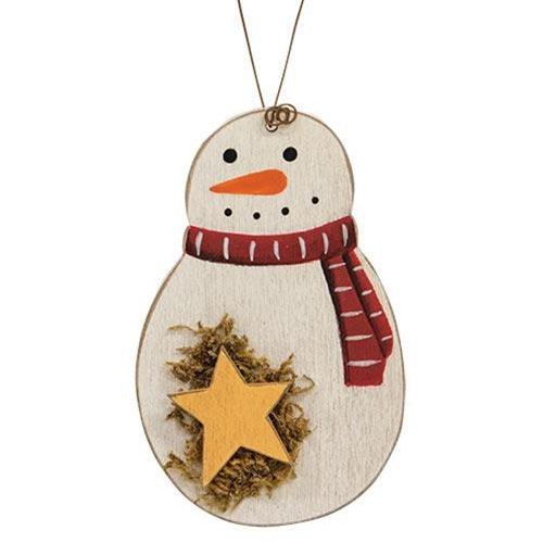 Roly Poly Wooden Snowman Ornament w star - The Fox Decor