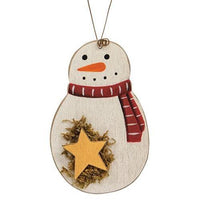 Roly Poly Wooden Snowman Ornament w star - The Fox Decor