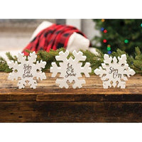 3 set Reversible Stay Cozy Chunky Glitter Snowflake Sitters - The Fox Decor