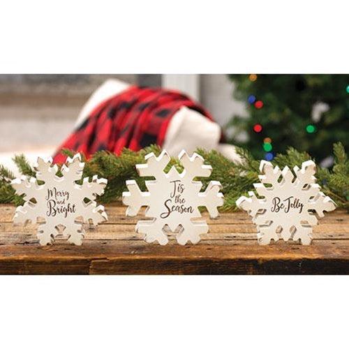 3 set Reversible Stay Cozy Chunky Glitter Snowflake Sitters - The Fox Decor