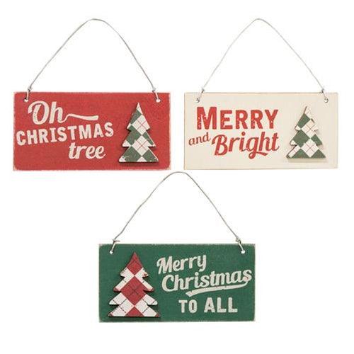 3 Set Plaid Christmas Tree Word Ornaments - The Fox Decor
