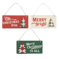 3 Set Plaid Christmas Tree Word Ornaments - The Fox Decor