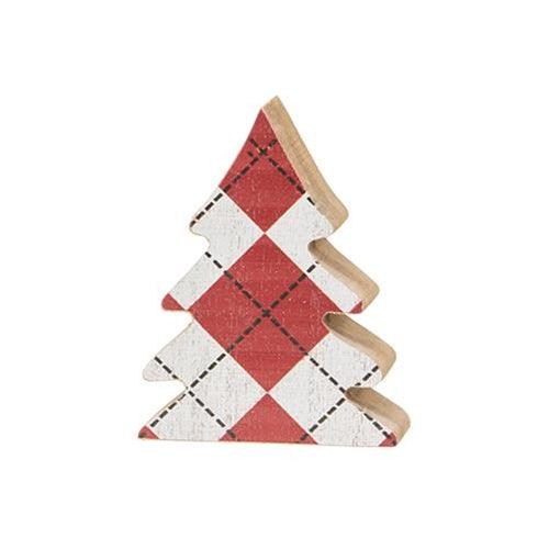 2 Set Distressed Wooden Plaid Christmas Trees - The Fox Decor