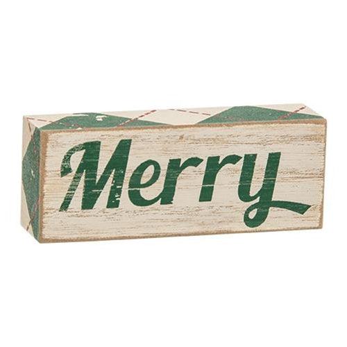 2 Set Plaid Merry Christmas Wooden Blocks - The Fox Decor