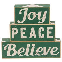 3 Set Plaid Joy Believe Peace Wooden Blocks - The Fox Decor
