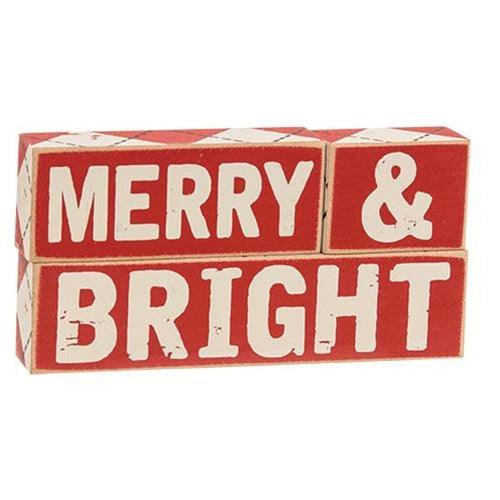 3 Set Plaid Merry & Bright Wooden Blocks - The Fox Decor