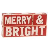 3 Set Plaid Merry & Bright Wooden Blocks - The Fox Decor