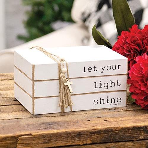 Let Your Light Shine Wooden Book Stack - The Fox Decor