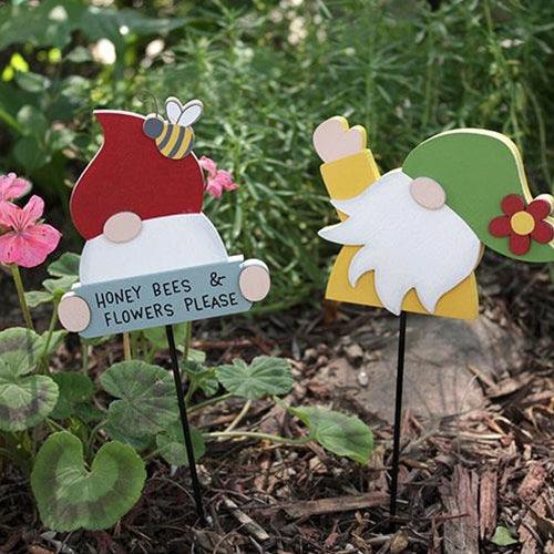 Gnome Honey Bees & Flowers Please Plant Poke 2 Asstd - The Fox Decor