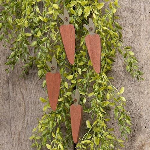 4 Set Primitive Wooden Carrot Ornaments - The Fox Decor