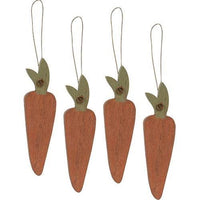 4 Set Primitive Wooden Carrot Ornaments - The Fox Decor