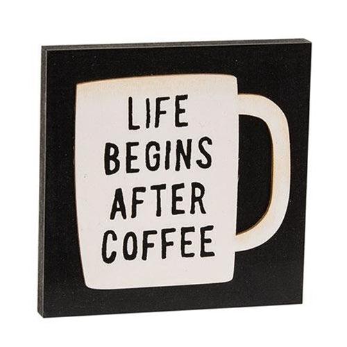 Life Begins After Coffee Square Block - The Fox Decor