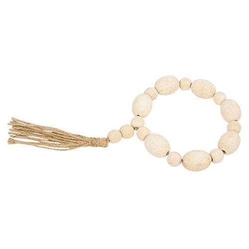 Natural Wood Oval Bead Candle Ring w Jute Tassel - The Fox Decor