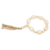 Natural Wood Oval Bead Candle Ring w Jute Tassel - The Fox Decor