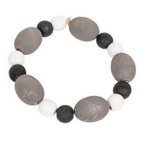 Black White & Gray Distressed Wood Oval Bead Candle Ring - The Fox Decor