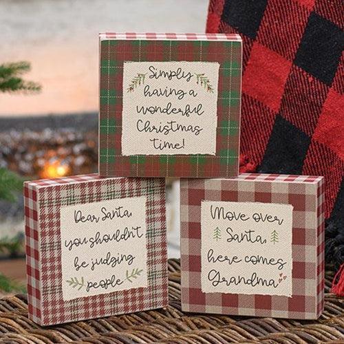 Move Over Santa Plaid Box Sign 3 Asstd - The Fox Decor