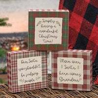 Move Over Santa Plaid Box Sign 3 Asstd - The Fox Decor