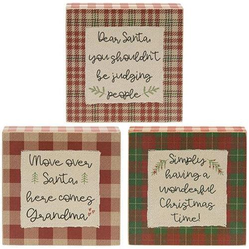 Move Over Santa Plaid Box Sign 3 Asstd - The Fox Decor