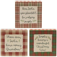Move Over Santa Plaid Box Sign 3 Asstd - The Fox Decor