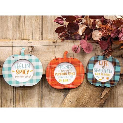 Fall Is Proof Plaid Pumpkin Hanger 3 Asstd - The Fox Decor