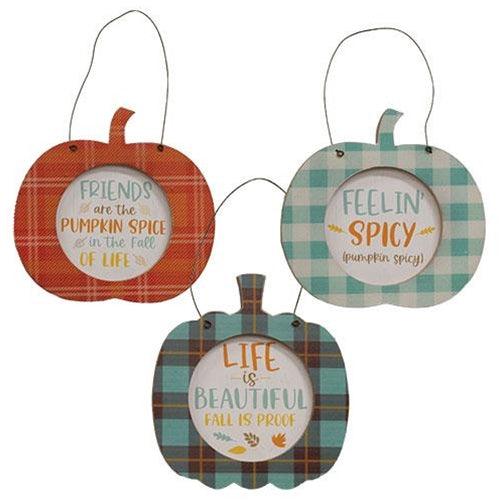 Fall Is Proof Plaid Pumpkin Hanger 3 Asstd - The Fox Decor