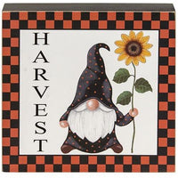 Fall Gnome Checkered Box Sign 3 Asstd - The Fox Decor