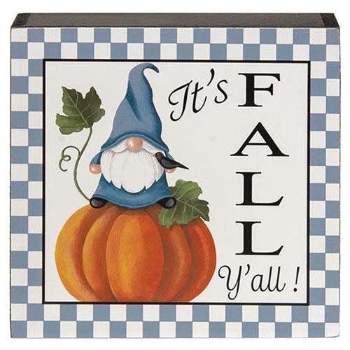 Fall Gnome Checkered Box Sign 3 Asstd - The Fox Decor