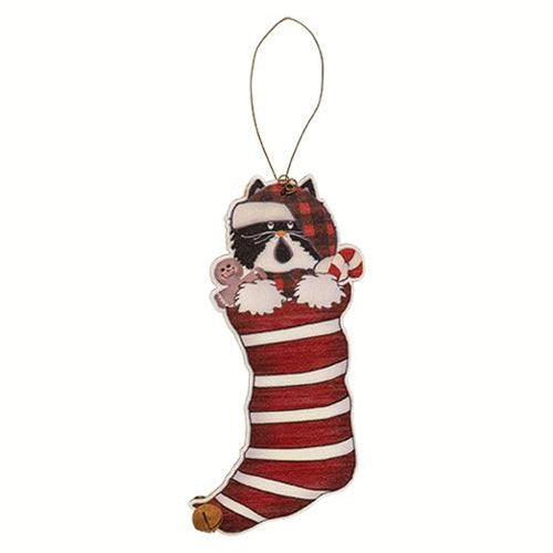 Kitty Jingle Bell Stocking Ornament 2 Asstd