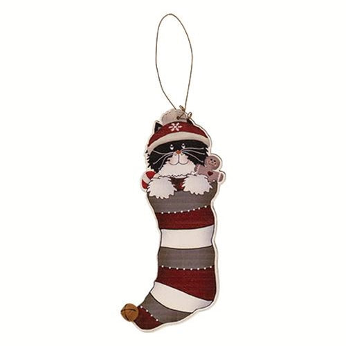 Kitty Jingle Bell Stocking Ornament 2 Asstd