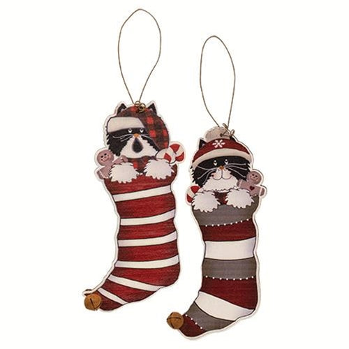 Kitty Jingle Bell Stocking Ornament 2 Asstd