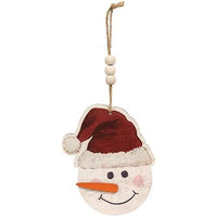 Weathered Wood Look Beaded Snowman w Hat Ornament 3 Asstd - The Fox Decor