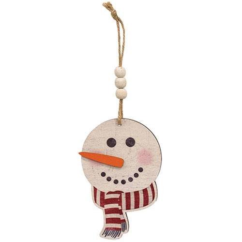 Weathered Wood Look Beaded Snowman w Hat Ornament 3 Asstd - The Fox Decor