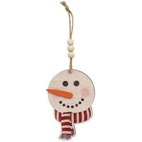 Weathered Wood Look Beaded Snowman w Hat Ornament 3 Asstd - The Fox Decor
