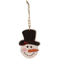 Weathered Wood Look Beaded Snowman w Hat Ornament 3 Asstd - The Fox Decor