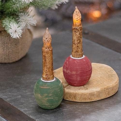 Red or Green Distressed Round Taper Holder 2 Asstd - The Fox Decor