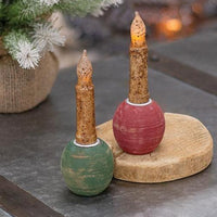 Red or Green Distressed Round Taper Holder 2 Asstd - The Fox Decor