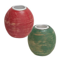 Red or Green Distressed Round Taper Holder 2 Asstd - The Fox Decor
