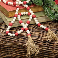 Red & Natural Bead Garland 5ft - The Fox Decor