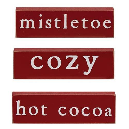 Cozy Mistletoe or Hot Cocoa Thin Mini Block 3 Asstd - The Fox Decor
