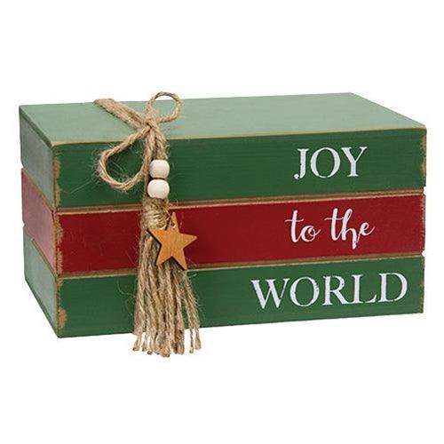 Joy to the World Wooden Stacked Books - The Fox Decor