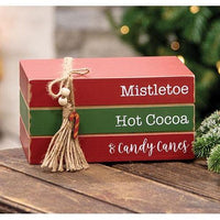 Mistletoe Hot Cocoa & Candy Canes Wooden Stacked Books - The Fox Decor