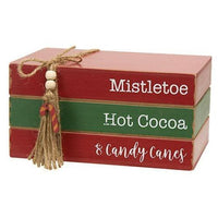 Mistletoe Hot Cocoa & Candy Canes Wooden Stacked Books - The Fox Decor