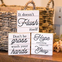 It Doesn't Flush Itself Shiplap Square Block 3 Asstd - The Fox Decor