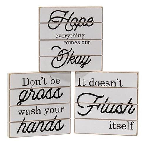 It Doesn't Flush Itself Shiplap Square Block 3 Asstd - The Fox Decor