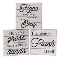 It Doesn't Flush Itself Shiplap Square Block 3 Asstd - The Fox Decor